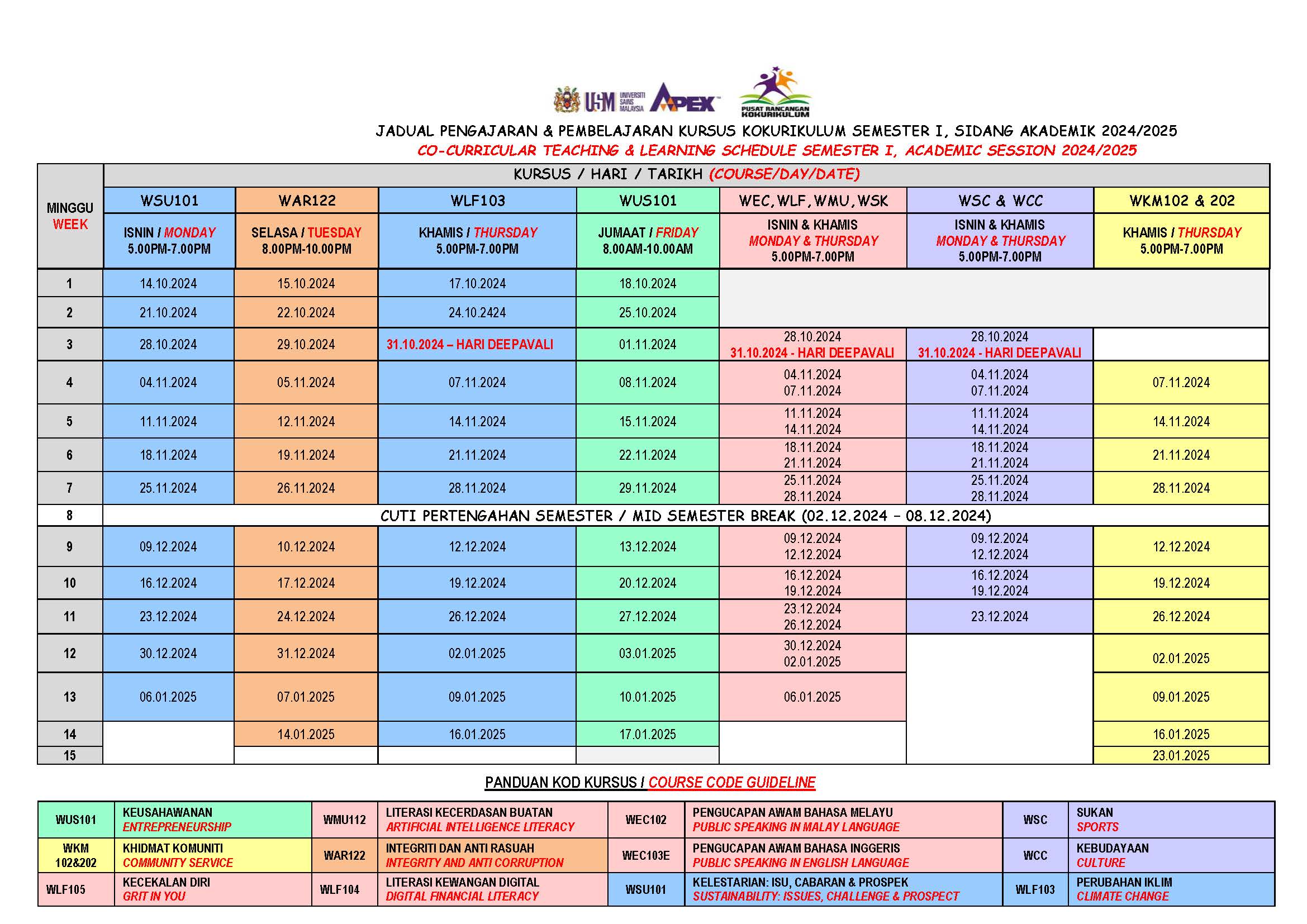 JADUAL PdP SEM I SIDANG AKADEMIK 2425